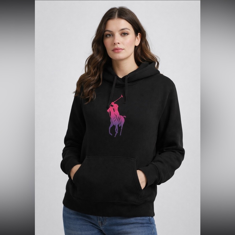 Polo Ralph Lauren Pony ombré Hoodie sz small black and pink